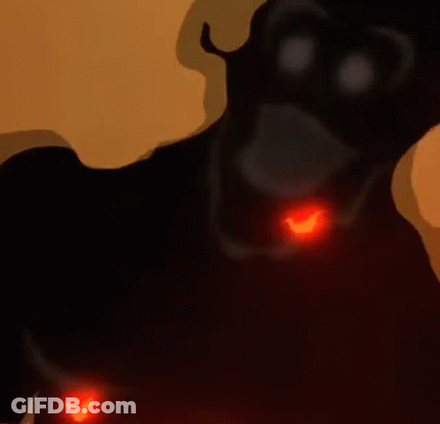 Cartoon Monkey With Glowing Eyes In Smoke On Yellow Background GIF