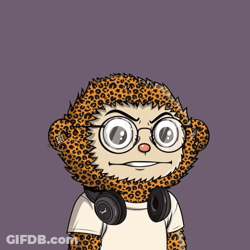 Cartoon Monkey With Headphones And Leopard Print Hat GIF
