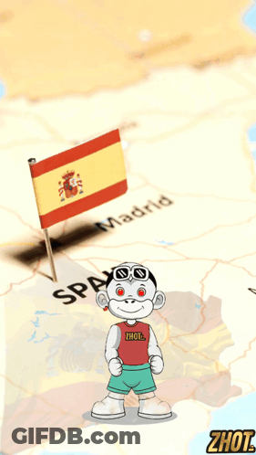 Cartoon Monkey With Map Of Spain And Flag GIF