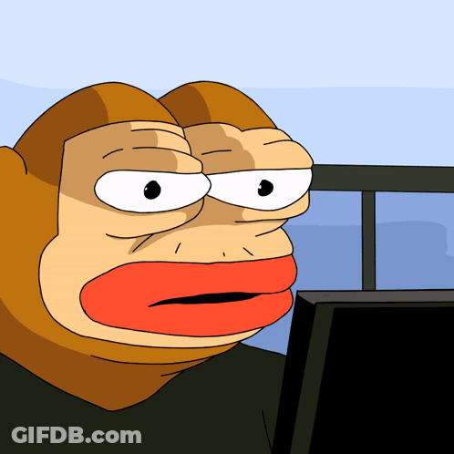 Cartoon Monkey With Red Lips Looking At Computer GIF