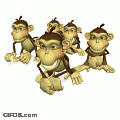 Cartoon Monkeys Walking In Line GIF
