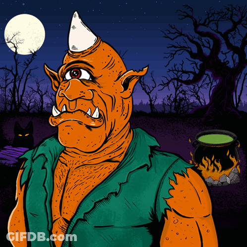 Cartoon Monster Holding Cauldron GIF