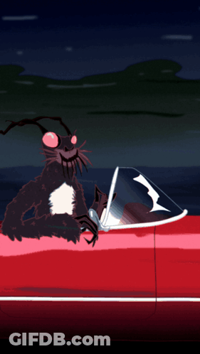 Cartoon Monster Sitting In Red Car GIF