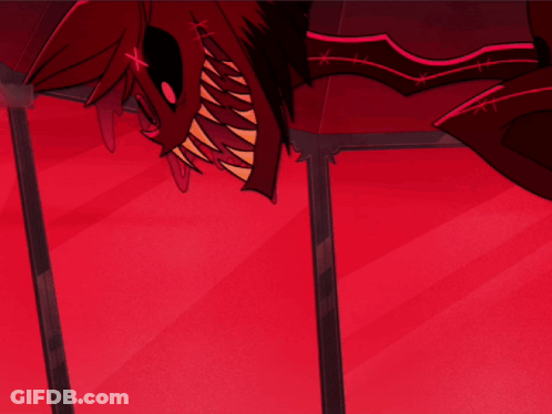 Cartoon Monster With Sharp Teeth Red Background GIF