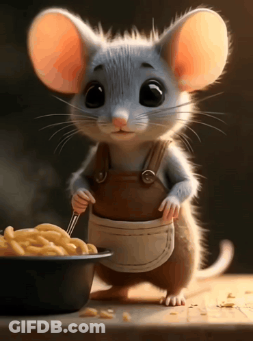Cartoon Mouse Eating Macaroni And Cheese GIF