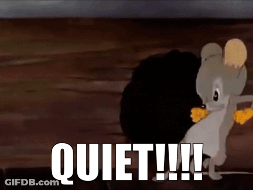 Cartoon Mouse Holding Cheese Saying Quiet GIF