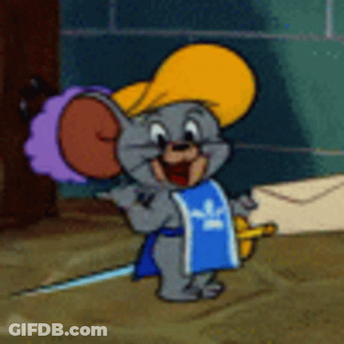 Cartoon Mouse Holding Sword And Wearing Hat GIF