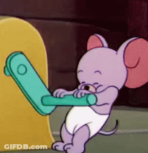 Cartoon Mouse In Diaper Holding Green Object GIF