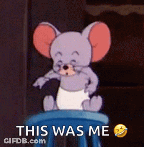 Cartoon Mouse In Diaper On Blue Stool Saying This Was Me GIF
