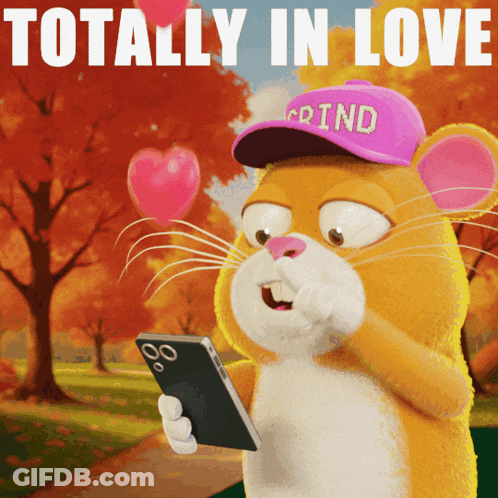 Cartoon Mouse In Grind Hat Holding Cellphone GIF