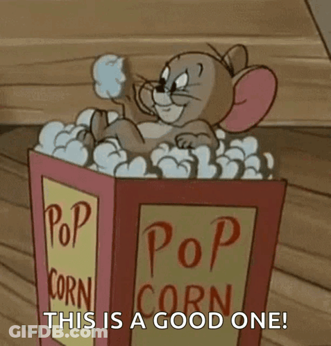 Cartoon Mouse In Popcorn Box Saying This Is A Good One GIF