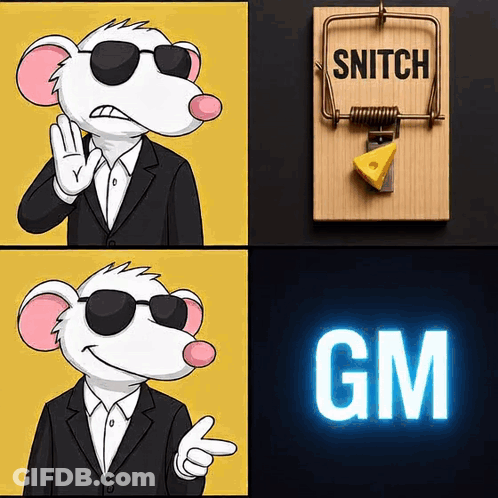 Cartoon Mouse In Sunglasses Pointing At Snitch Mousetrap GIF
