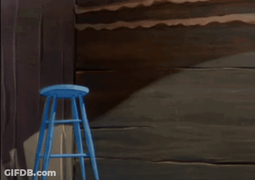 Cartoon Mouse On Blue Stool Holding Dunkle Hat GIF