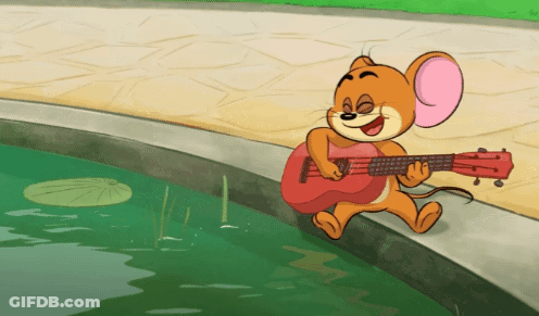 Cartoon Mouse Playing Guitar Near Water GIF
