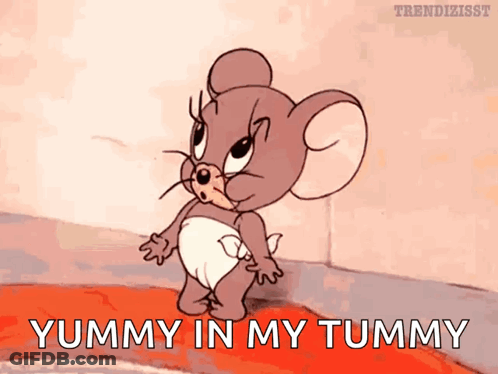 Cartoon Mouse Saying Yummy In My Tummy GIF