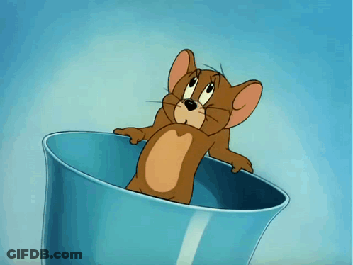 Cartoon Mouse Sitting In Blue Cup GIF