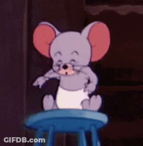 Cartoon Mouse Sitting On Blue Stool Smiling GIF