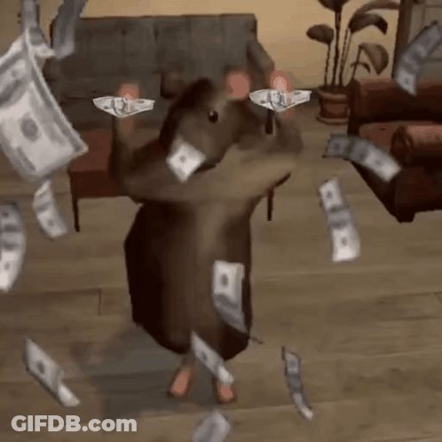 Cartoon Mouse Standing In Falling Money GIF