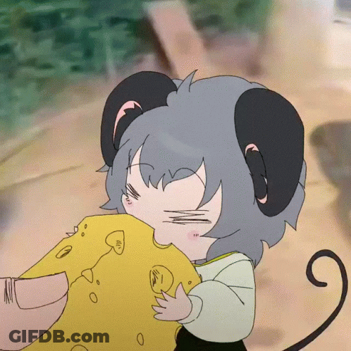Cartoon Mouse With Horns Holding Cheese GIF