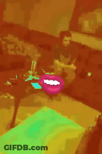 Cartoon Mouth With Teeth On Purple Green Background GIF