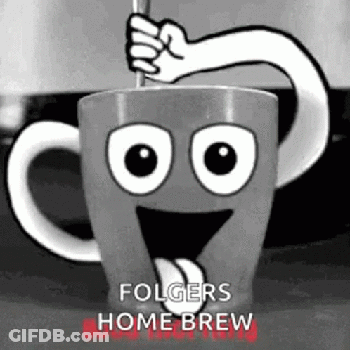 Cartoon Mug Holding Spoon In Mouth GIF