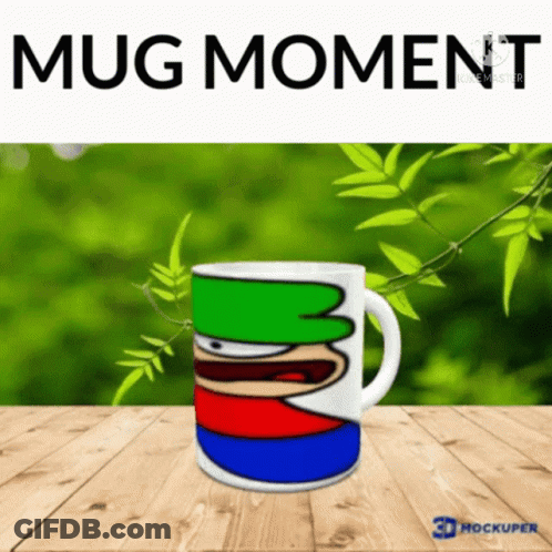 Cartoon Mug On Wooden Table Says Mug Moment GIF