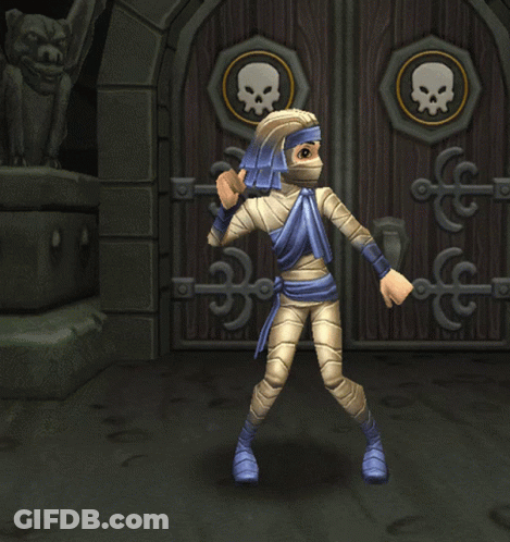Cartoon Mummy At Skull Door GIF