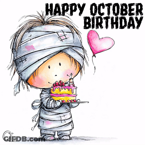 Cartoon Mummy Holding Birthday Cake GIF