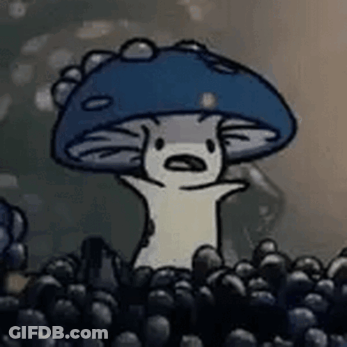 Cartoon Mushroom With Blue Cap In Berries GIF