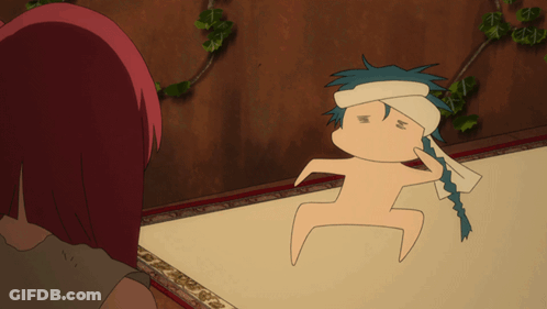 Cartoon Naked Man With Towel Around Head GIF