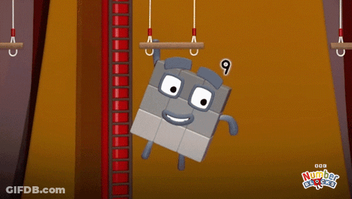 Cartoon Number 9 Hanging From Rope GIF