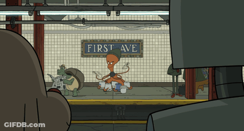 Cartoon Octopus And Turtle At First Ave GIF