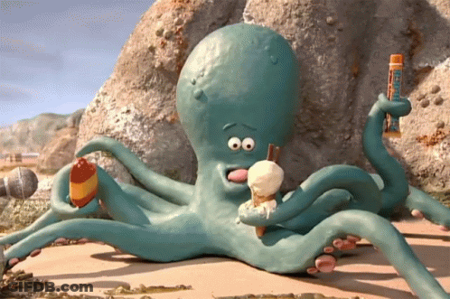 Cartoon Octopus Eating Ice Cream Holding Lip Balm GIF