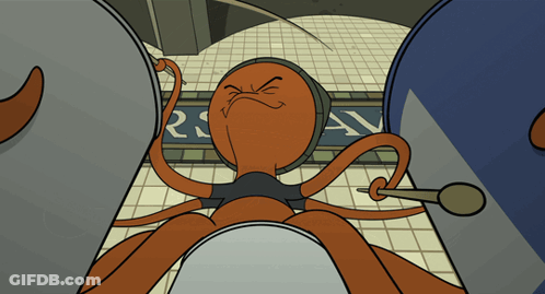 Cartoon Octopus Sitting In Front Of Sign Saying RS AV GIF