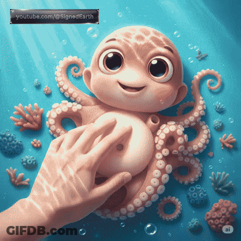 Cartoon Octopus Touched By Hand In Ocean GIF
