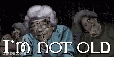Cartoon Of Elderly Woman With Words I'm Not Old GIF
