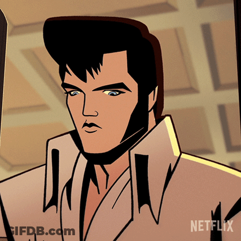 Cartoon Of Elvis Presley With Netflix Written On Bottom GIF