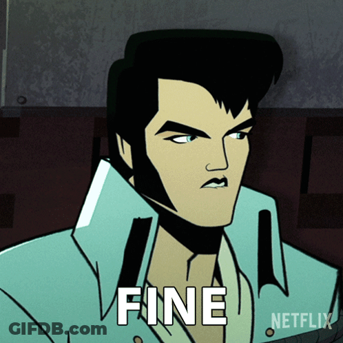 Cartoon Of Elvis Presley With Word Fine On Chest GIF