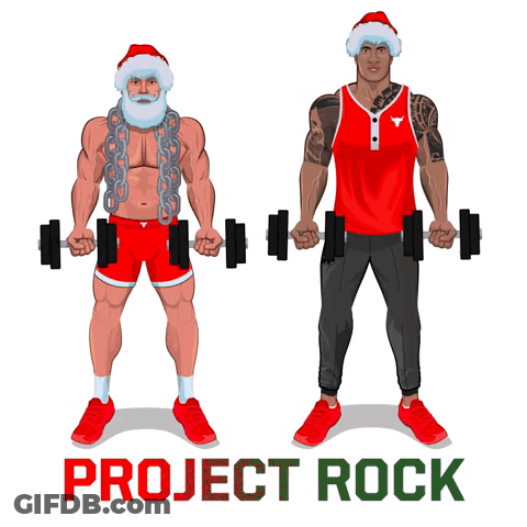 Cartoon Of Man As Santa Claus And Man As Rock Holding Dumbbells GIF