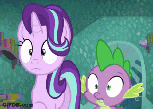 Cartoon Of Pony And Dragon Looking At Each Other GIF