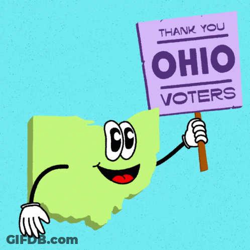 Cartoon Ohio Holding Thank You Ohio Voters Sign GIF
