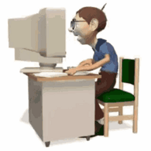 Cartoon Old Man Using Computer GIF