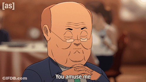Cartoon Older Man With Glasses Says You Amuse Me GIF