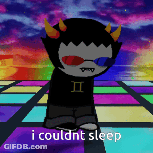 Cartoon On Colorful Dance Floor Saying I Couldn't Sleep GIF