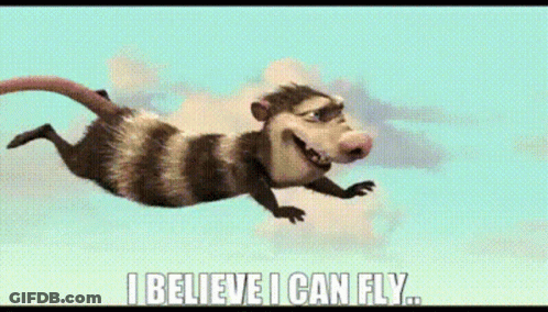 Cartoon Opossum Flying Saying I Believe I Can Fly GIF