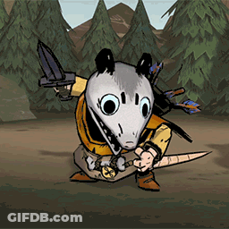 Cartoon Opossum Holding Sword In Forest GIF