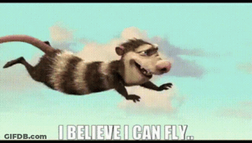 Cartoon Opossum Running I Believe I Can Fly GIF