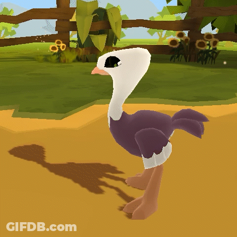 Cartoon Ostrich Standing With Sunflowers GIF