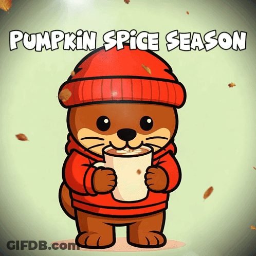 Cartoon Otter Holding Hot Chocolate Pumpkin Spice Season GIF