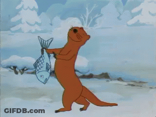 Cartoon Otter Holding Large Fish GIF